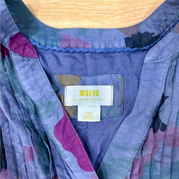 Maeve Anthropologie Silk Cotton Dress XSP Pintuck Floral Flutter Sleeve - Picture 3 of 9